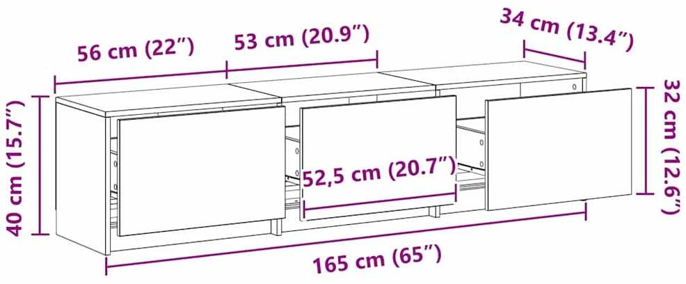 TV staliukas TV spintelė su LED 165 x 34 x 40 cm Meistrų ąžuolas