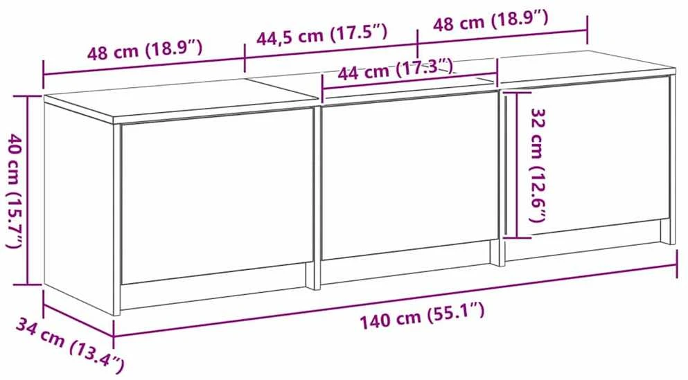 TV staliukas TV spintelė su LED su stalčių Senas medis 140 x 34 x 40 cm