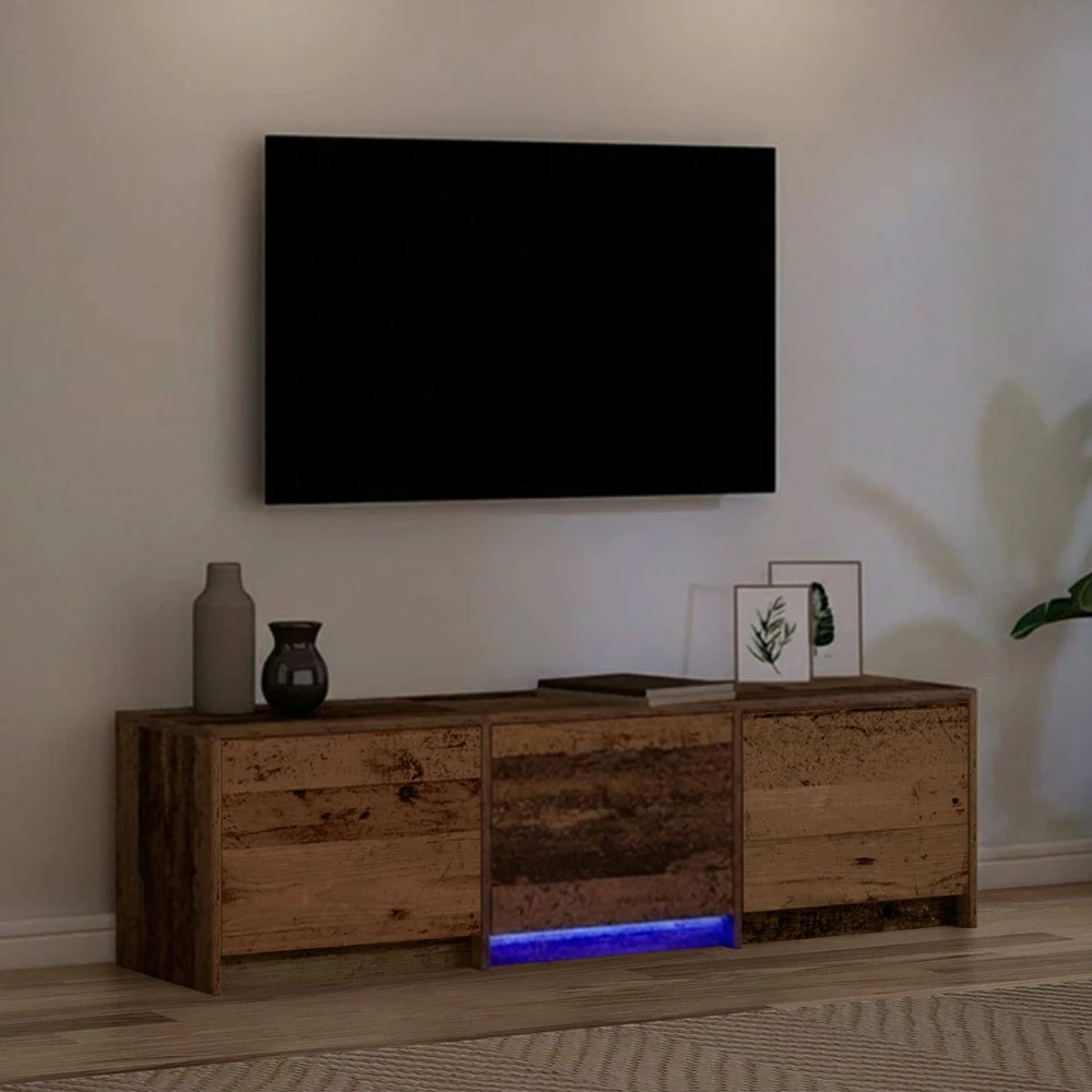 TV staliukas TV spintelė su LED su stalčių Senas medis 140 x 34 x 40 cm