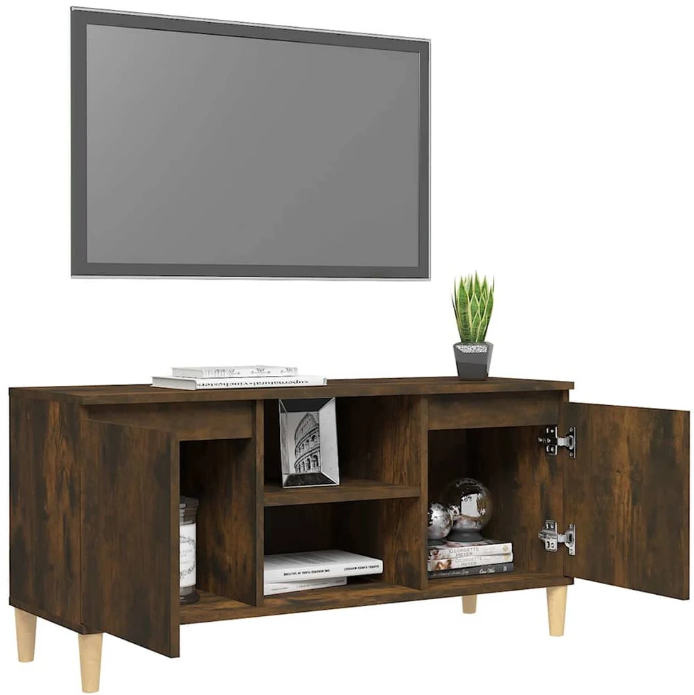 TV staliukas TV spintelė su medinėmis kojelėmis, ąžuolo, 103,5x35x50cm