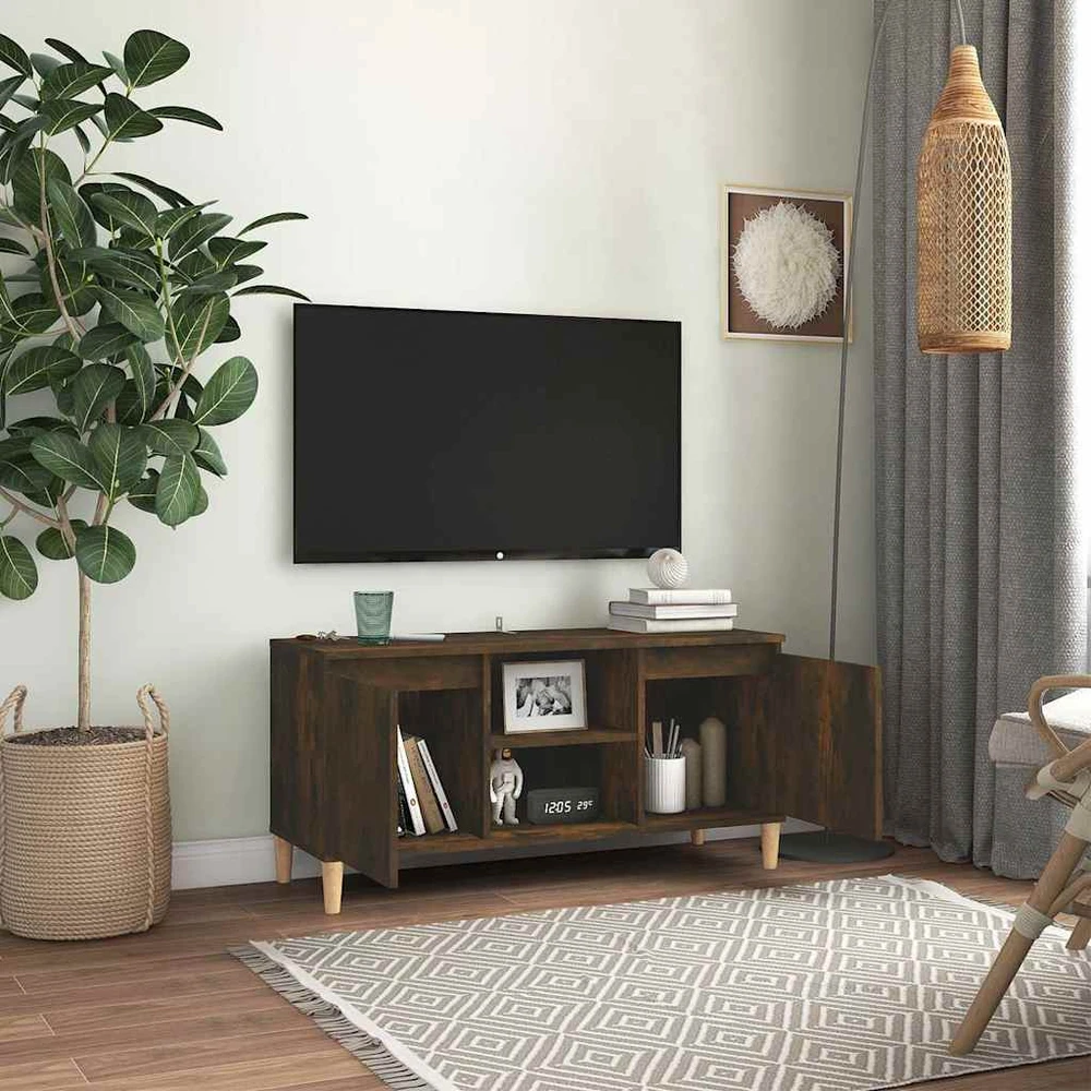 TV staliukas TV spintelė su medinėmis kojelėmis, ąžuolo, 103,5x35x50cm