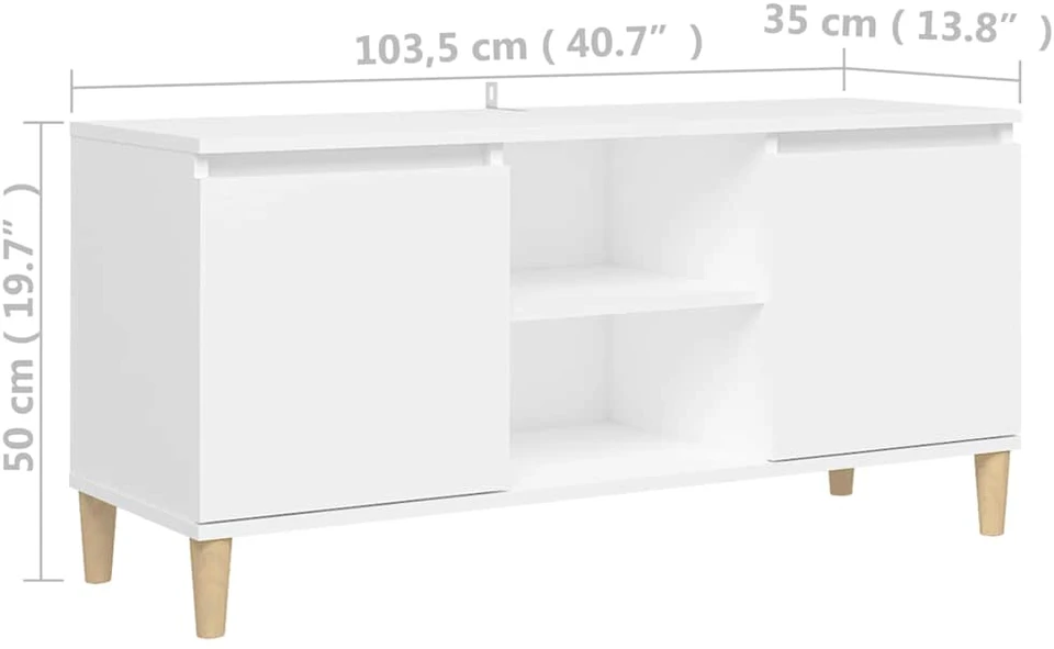 TV spintelė su medinėmis kojelėmis, balta, 103,5x35x50cm