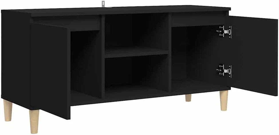 TV staliukas TV spintelė su medinėmis kojelėmis, juoda, 103,5x35x50cm