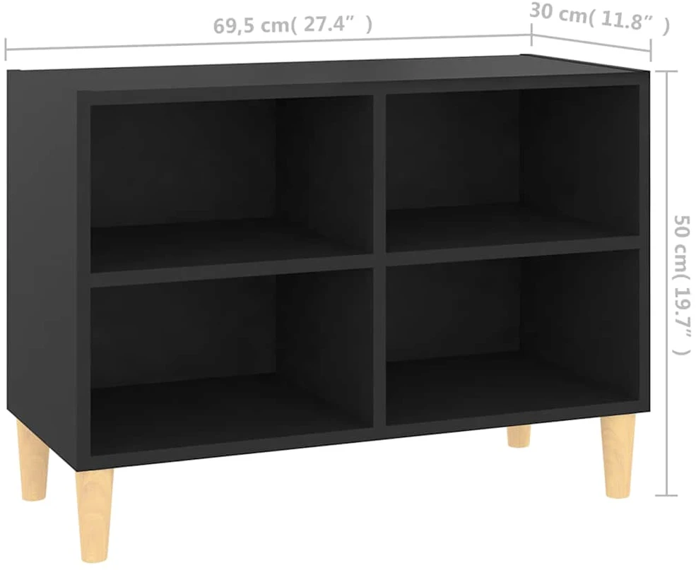 TV staliukas TV spintelė su medinėmis kojelėmis, juoda, 69,5x30x50cm