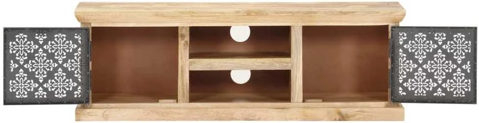 TV staliukas TV spintelė su plieno durelėmis, 120x30x40cm, mango masyvas
