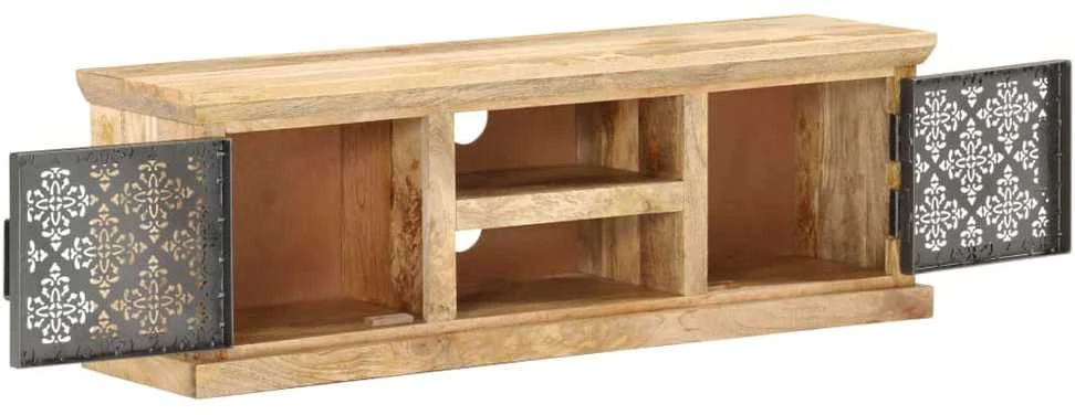 TV staliukas TV spintelė su plieno durelėmis, 120x30x40cm, mango masyvas