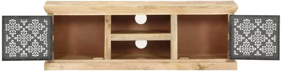 TV staliukas TV spintelė su plieno durelėmis, 120x30x40cm, mango masyvas