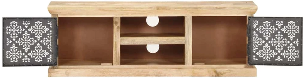 TV staliukas TV spintelė su plieno durelėmis, 120x30x40cm, mango masyvas