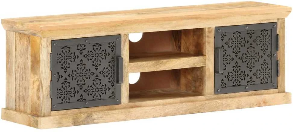 TV staliukas TV spintelė su plieno durelėmis, 120x30x40cm, mango masyvas