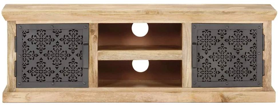 TV staliukas TV spintelė su plieno durelėmis, 120x30x40cm, mango masyvas