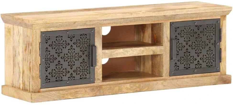 TV staliukas TV spintelė su plieno durelėmis, 120x30x40cm, mango masyvas