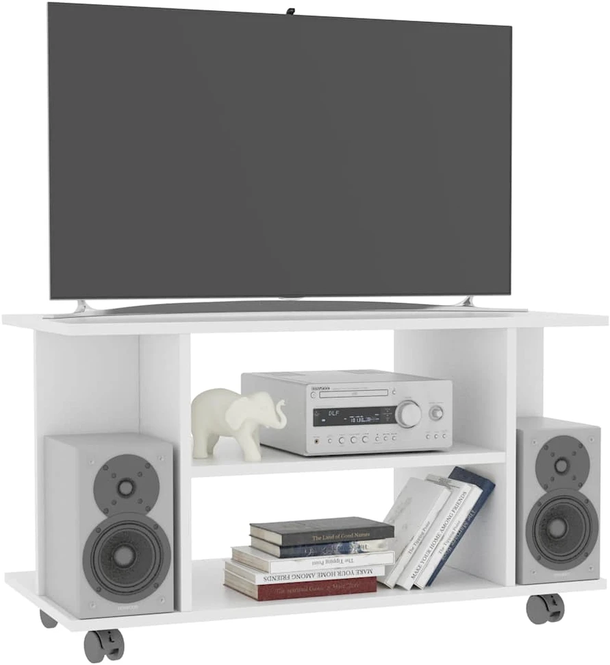 TV staliukas TV spintelė su ratukais, baltos spalvos, 80x40x45 cm, mediena