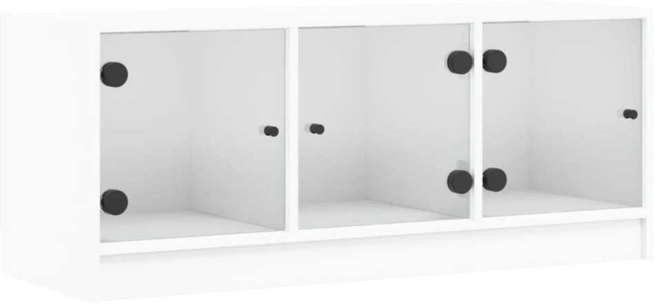 TV staliukas TV spintelė su stiklinėmis durelėmis, balta, 102x37x42cm