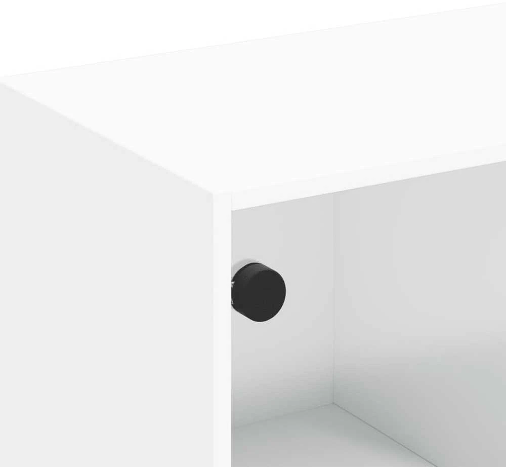 TV staliukas TV spintelė su stiklinėmis durelėmis, balta, 102x37x42cm