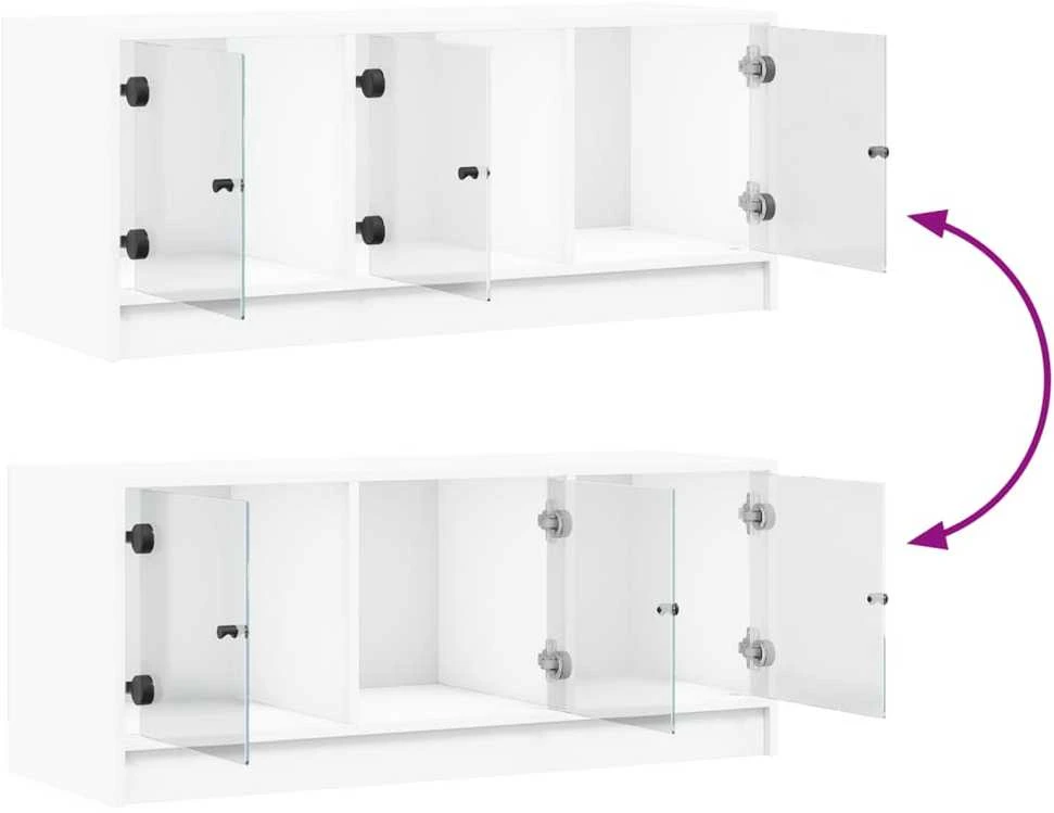 TV staliukas TV spintelė su stiklinėmis durelėmis, balta, 102x37x42cm