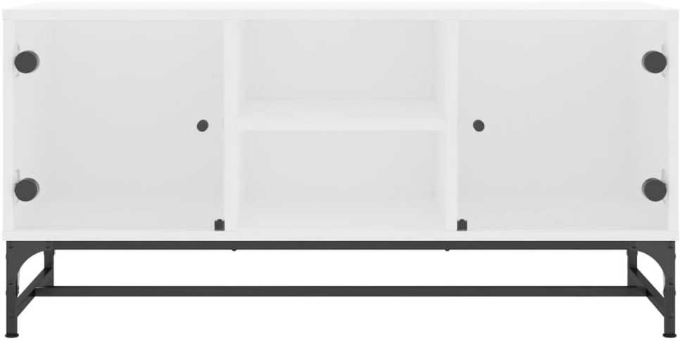 TV staliukas TV spintelė su stiklinėmis durelėmis, balta, 102x37x50cm