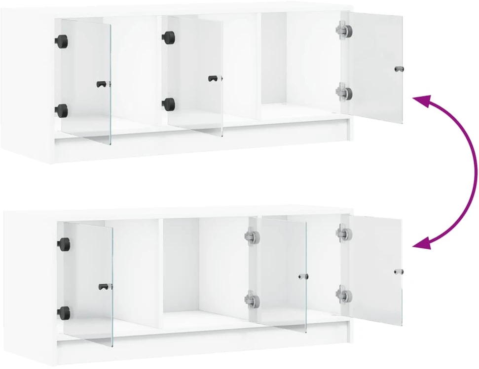 TV staliukas TV spintelė su stiklinėmis durelėmis, balta, 102x37x42cm