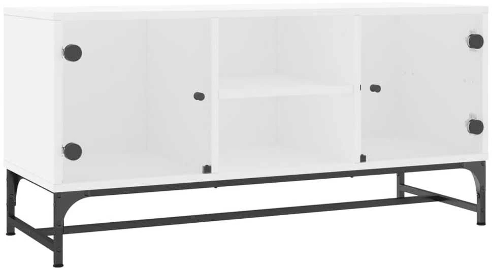 TV staliukas TV spintelė su stiklinėmis durelėmis, balta, 102x37x50cm