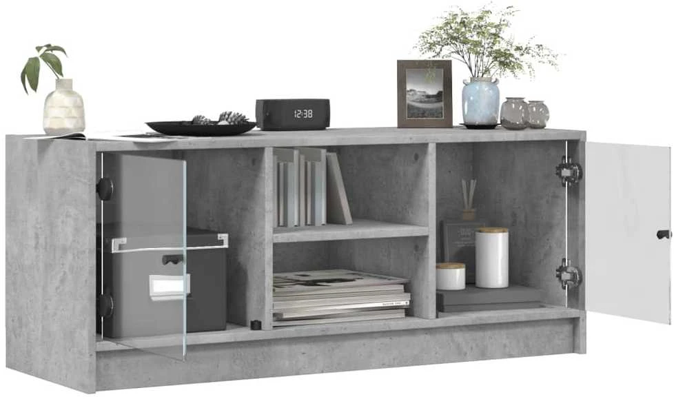 TV staliukas TV spintelė su stiklinėmis durelėmis, betono, 102x37x42cm