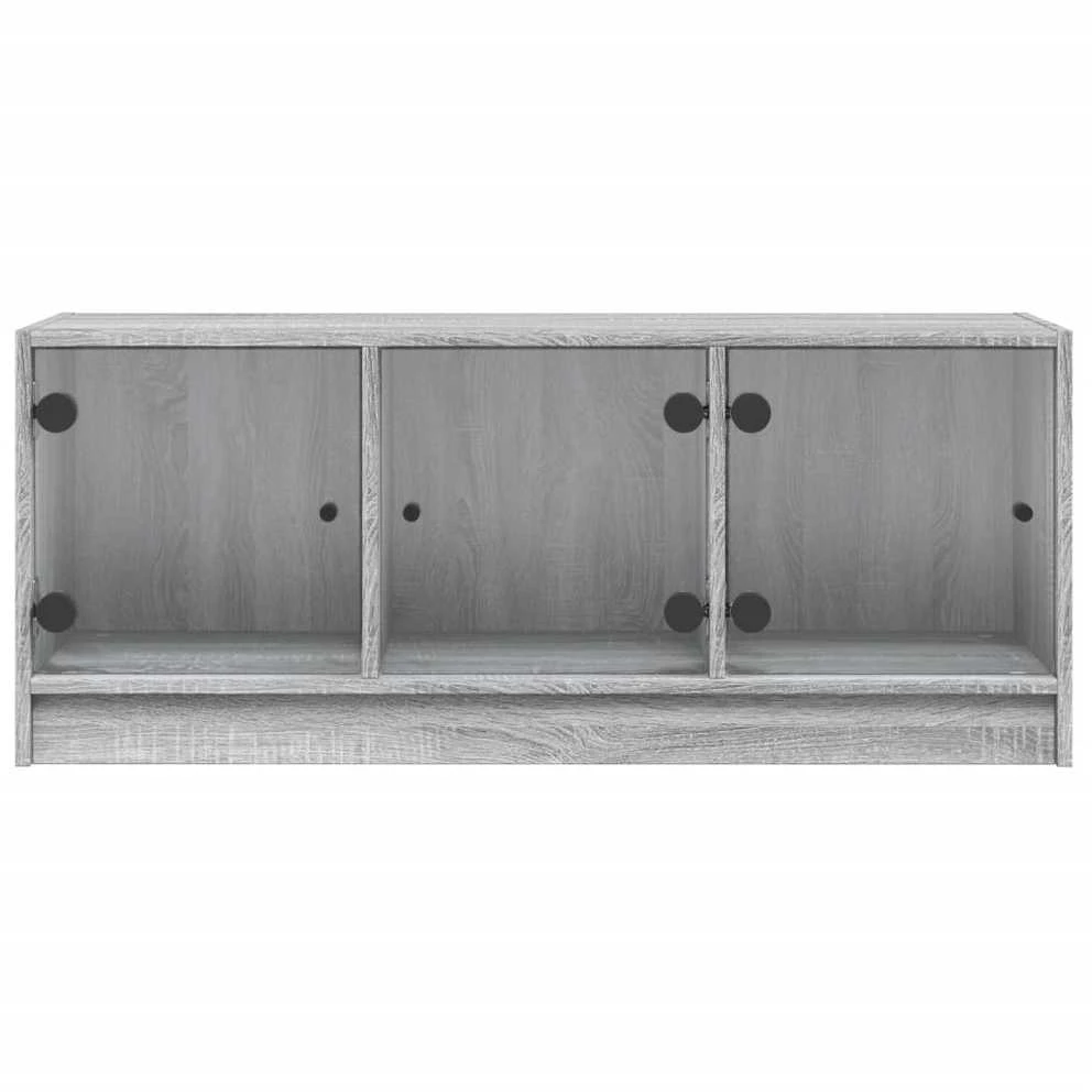 TV staliukas TV spintelė su stiklinėmis durelėmis, pilka ąžuolo, 102x37x42cm