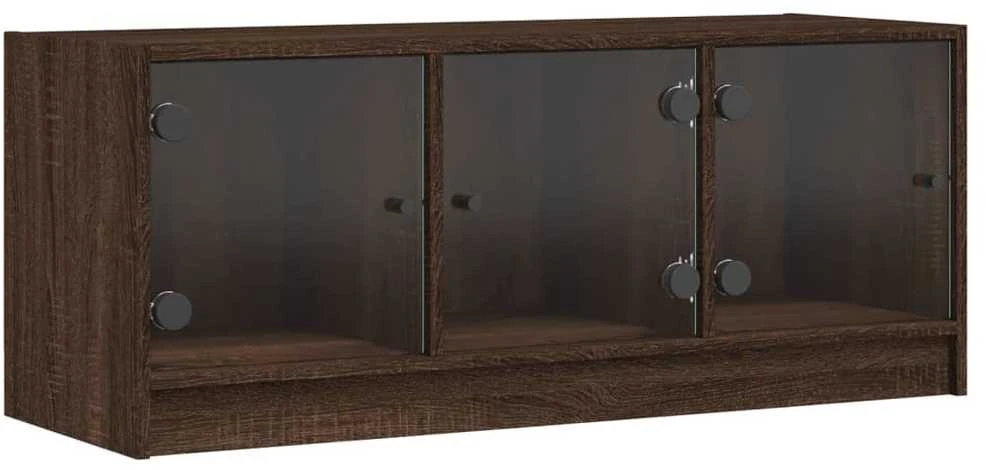 TV staliukas TV spintelė su stiklinėmis durelėmis, ruda ąžuolo, 102x37x42cm