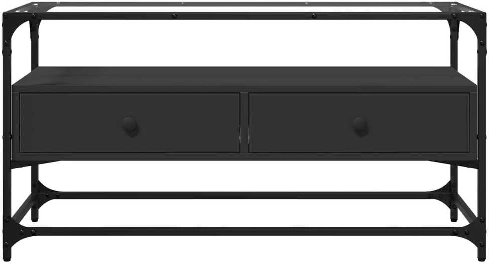 TV staliukas TV spintelė su stikliniu stalviršiu, juoda, 98x35x51cm, mediena