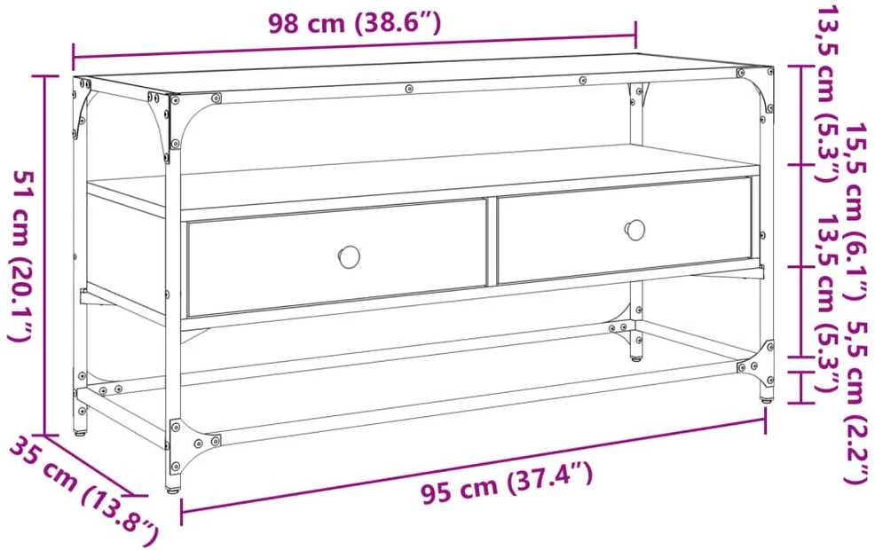 TV staliukas TV spintelė su stikliniu stalviršiu, juoda, 98x35x51cm, mediena