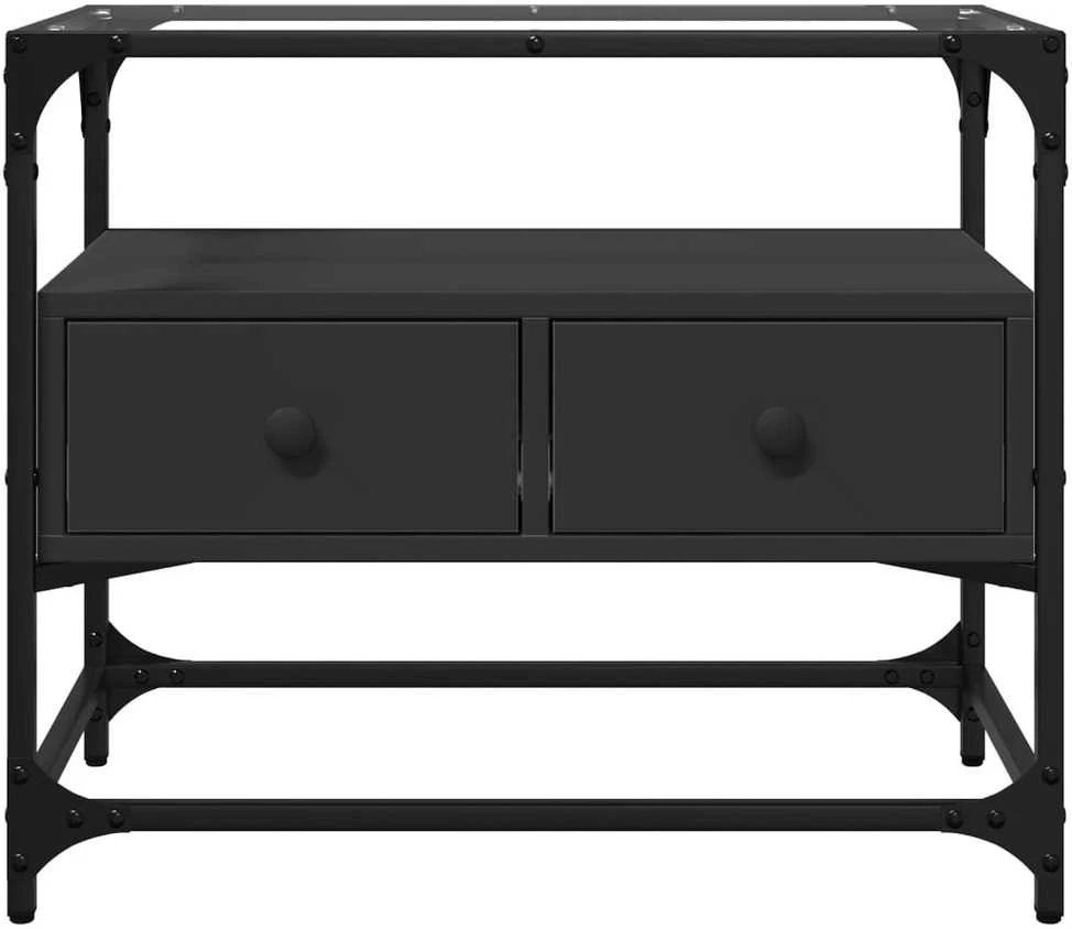 TV staliukas TV spintelė su stikliniu stalviršiu, juoda, 60x35x51cm, mediena
