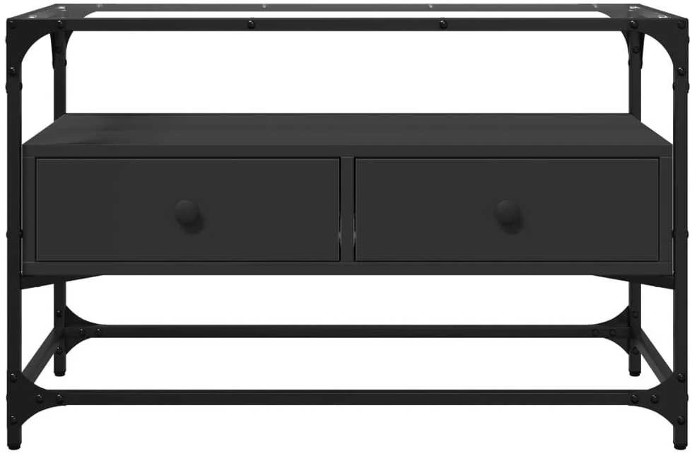 TV staliukas TV spintelė su stikliniu stalviršiu, juoda, 80x35x51cm, mediena
