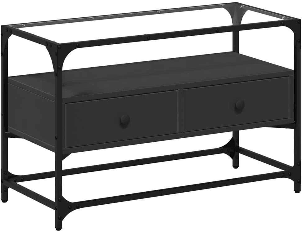 TV staliukas TV spintelė su stikliniu stalviršiu, juoda, 80x35x51cm, mediena