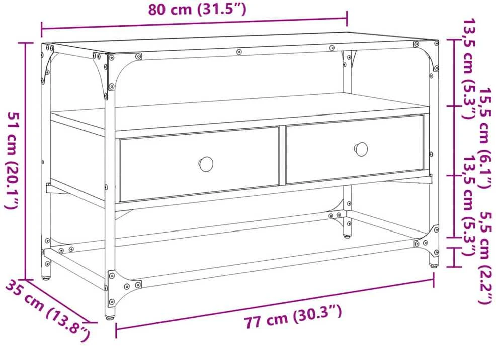 TV staliukas TV spintelė su stikliniu stalviršiu, juoda, 80x35x51cm, mediena