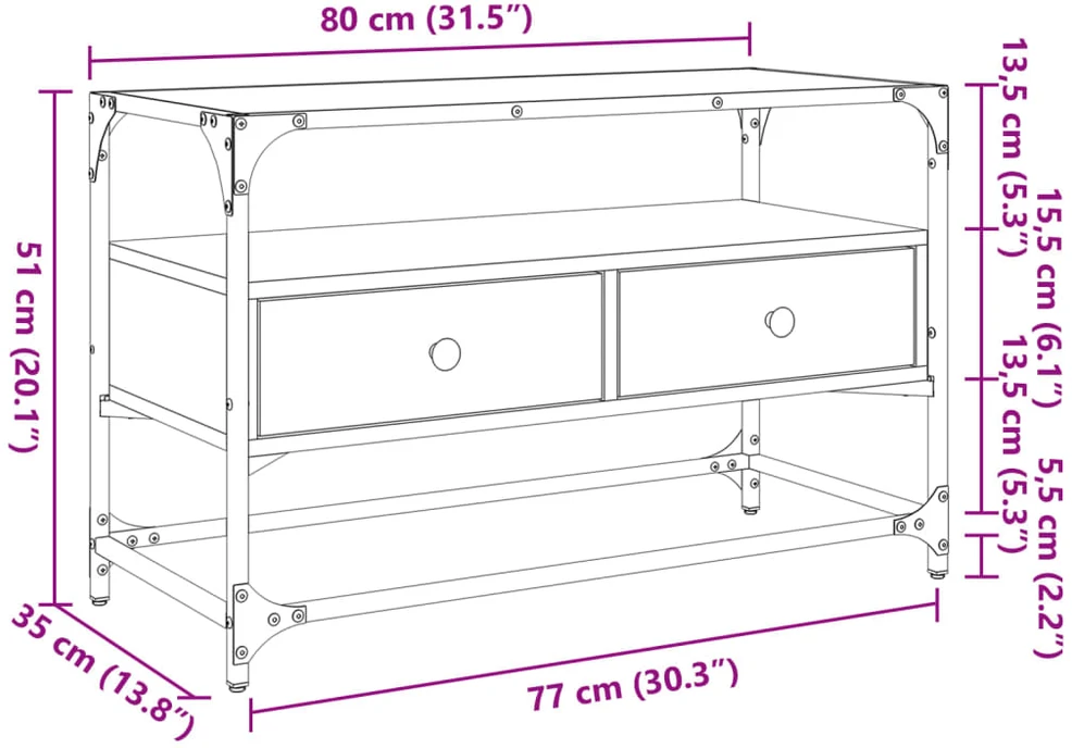 TV staliukas TV spintelė su stikliniu stalviršiu, pilka, 80x35x51cm, mediena