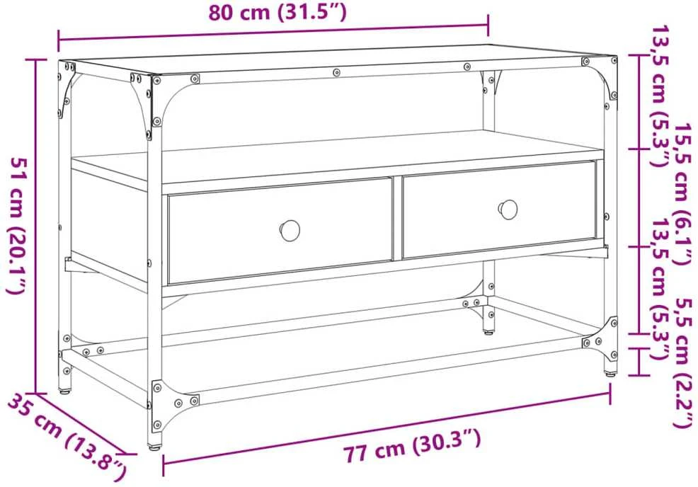 TV staliukas TV spintelė su stikliniu stalviršiu, pilka, 80x35x51cm, mediena
