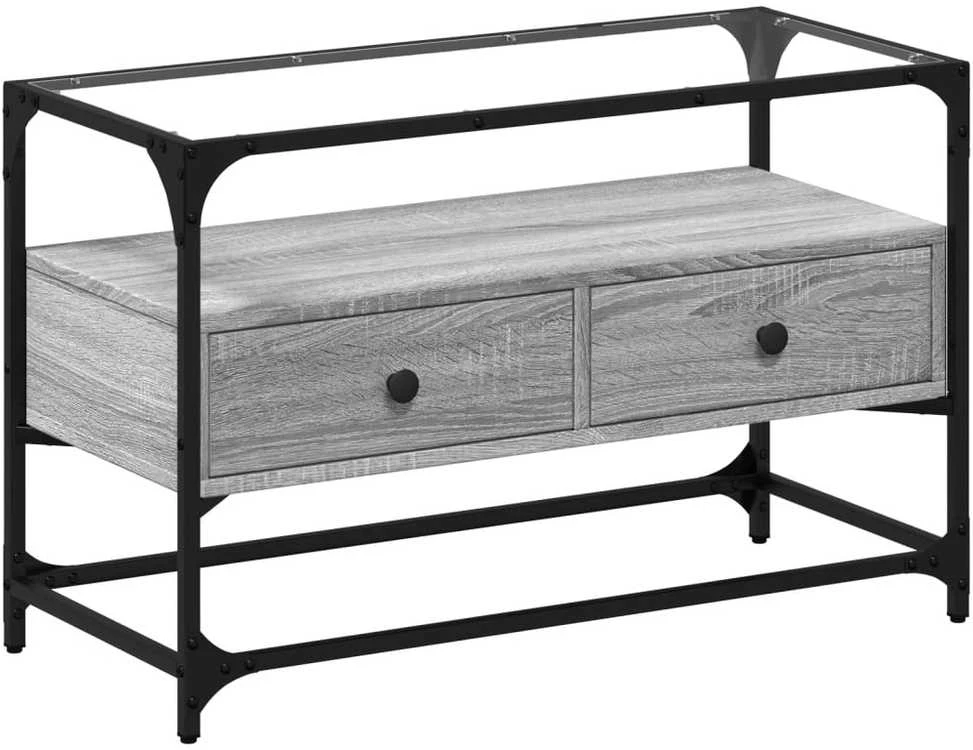 TV staliukas TV spintelė su stikliniu stalviršiu, pilka, 80x35x51cm, mediena