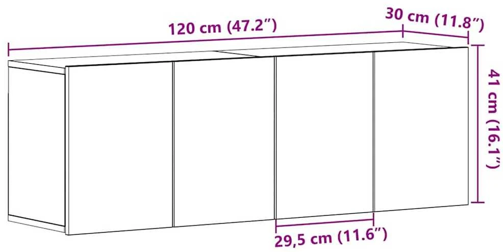 TV staliukas TV spintelės, 2 vnt., juodo ąžuolo spalvos, 120x30x41 cm, inžinerinė mediena