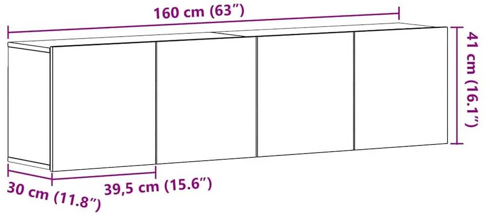 TV staliukas TV spintelės, 2 vnt., juodo ąžuolo spalvos, 160x30x41 cm, inžinerinė mediena