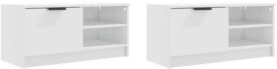 TV staliukas TV spintelės, 2vnt., baltos, 80x35x36,5cm, mediena, blizgios