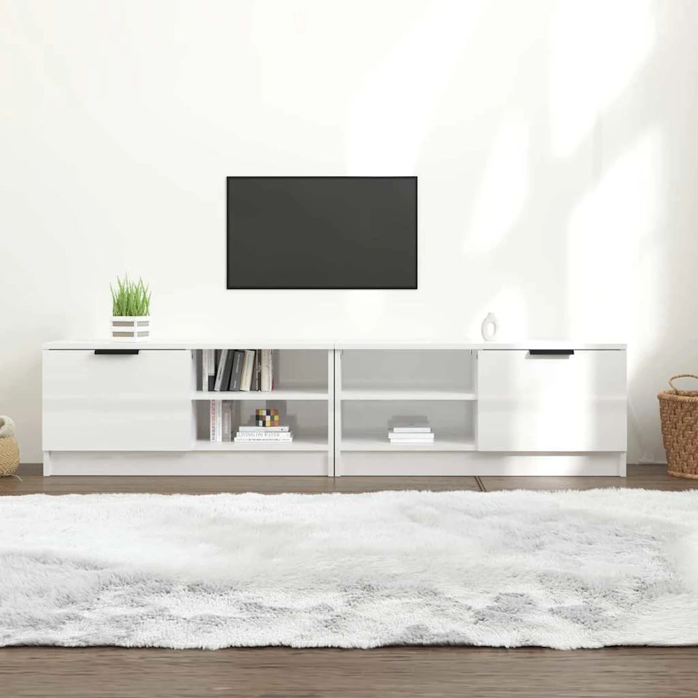 TV staliukas TV spintelės, 2vnt., baltos, 80x35x36,5cm, mediena, blizgios