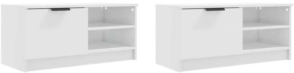 TV staliukas TV spintelės, 2vnt., baltos, 80x35x36,5cm, mediena, blizgios