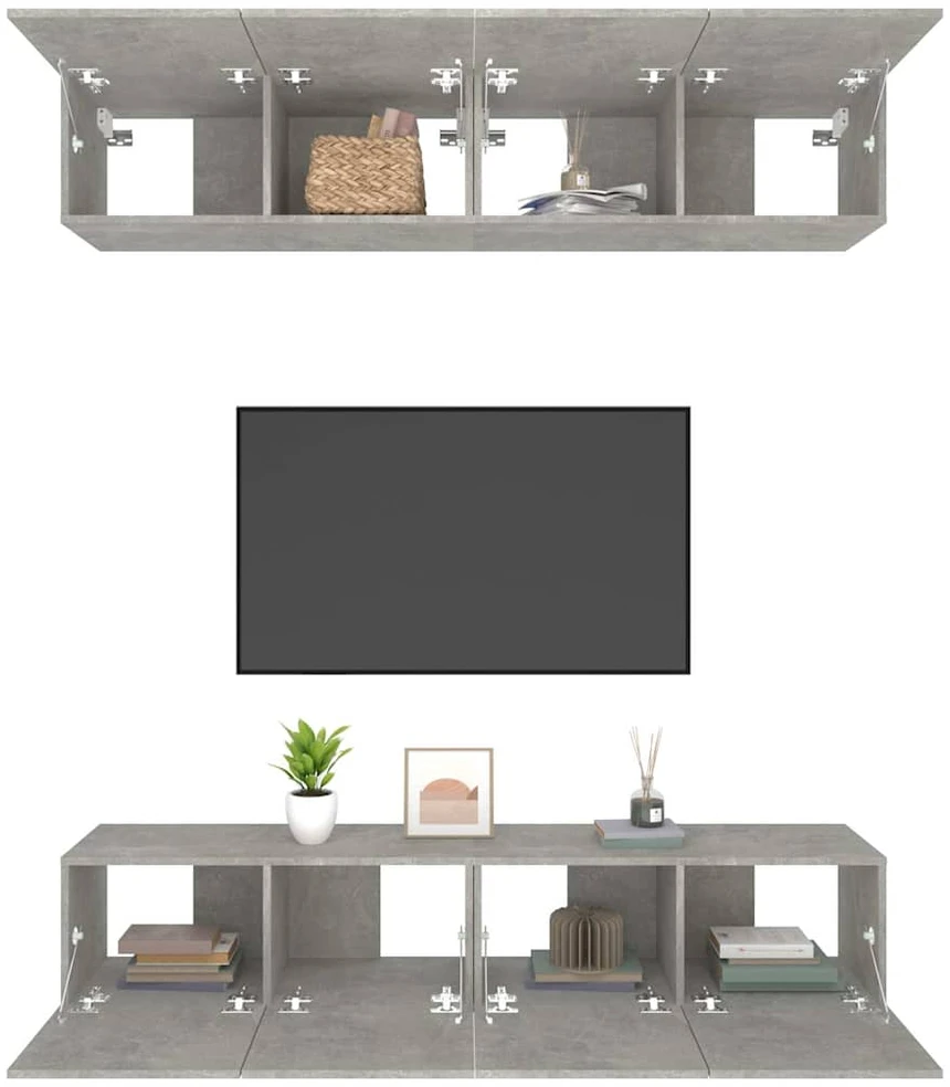 TV staliukas TV spintelės, 4vnt., betono pilkos, 80x30x30cm, mediena