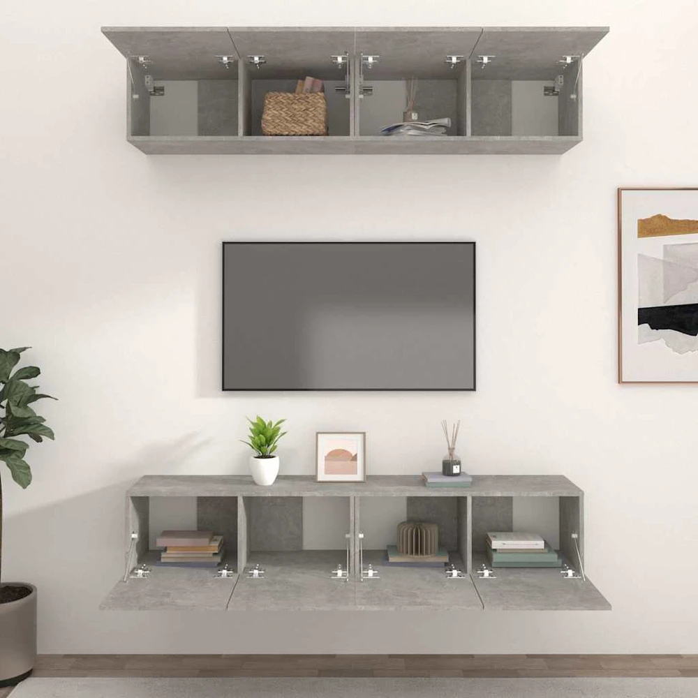 TV staliukas TV spintelės, 4vnt., betono pilkos, 80x30x30cm, mediena