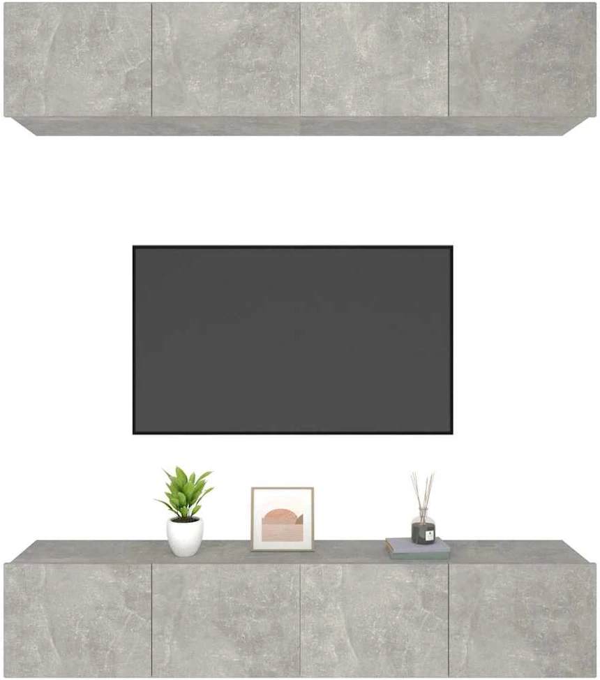 TV staliukas TV spintelės, 4vnt., betono pilkos, 80x30x30cm, mediena