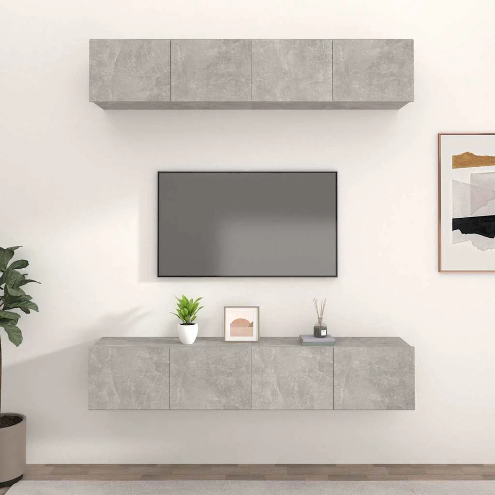 TV staliukas TV spintelės, 4vnt., betono pilkos, 80x30x30cm, mediena