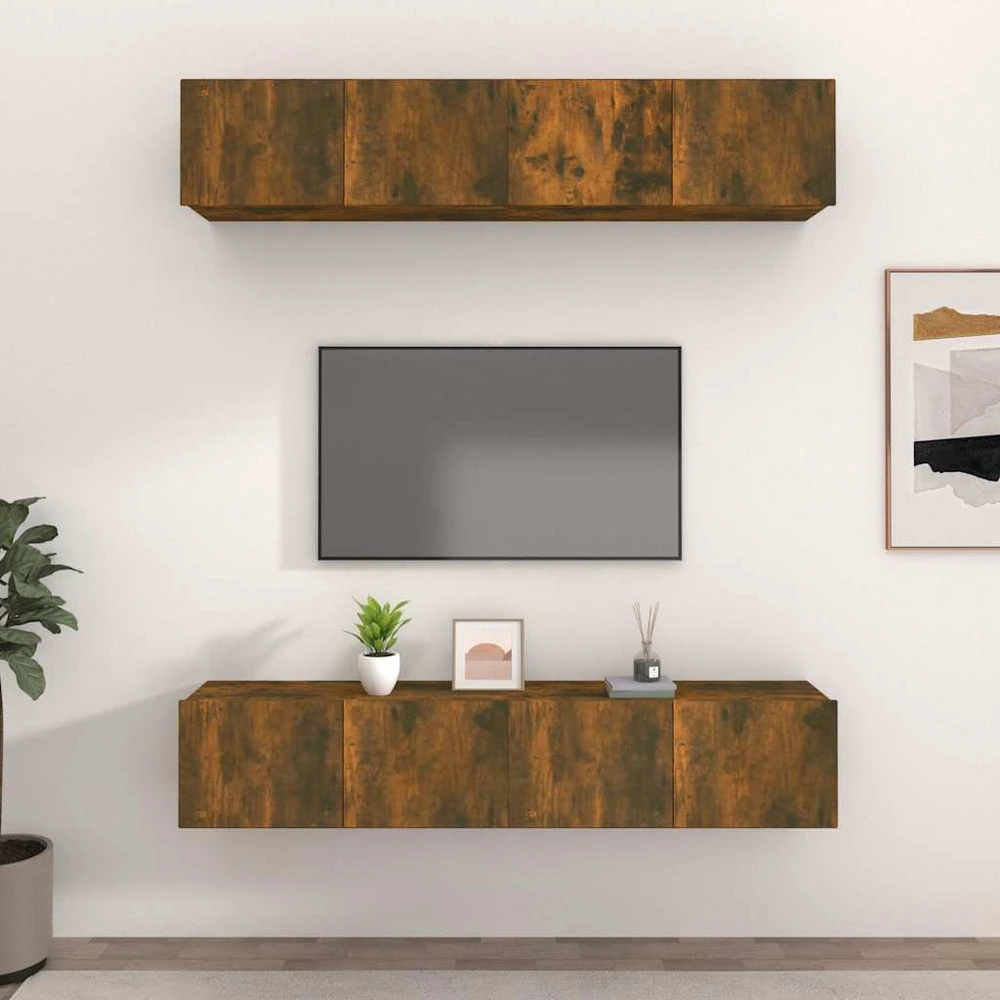 TV staliukas TV spintelės, 4vnt., dūminio ąžuolo, 80x30x30cm, mediena