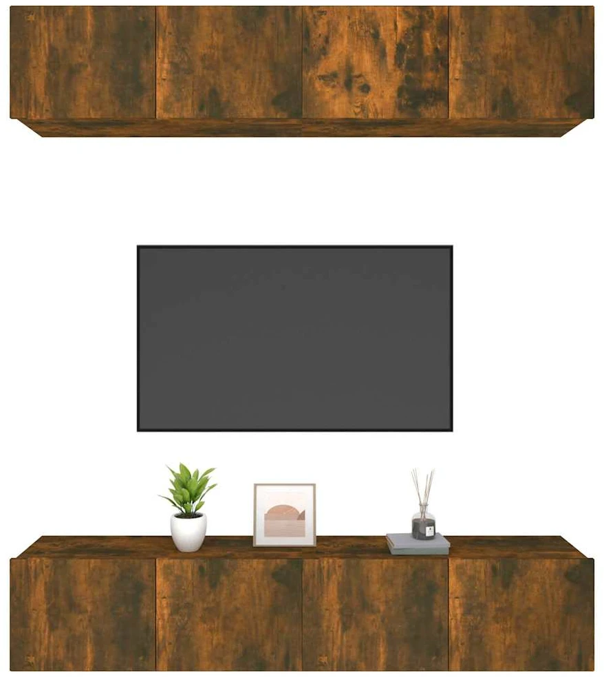 TV staliukas TV spintelės, 4vnt., dūminio ąžuolo, 80x30x30cm, mediena