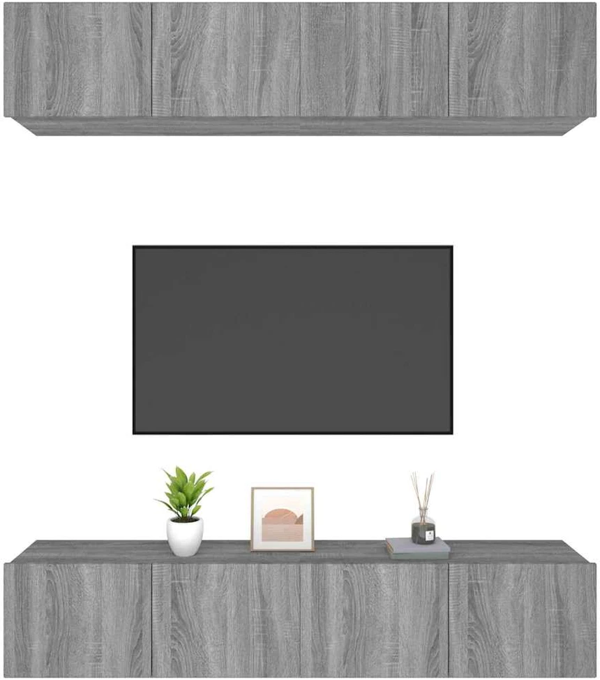 TV staliukas TV spintelės, 4vnt., pilkos ąžuolo, 80x30x30cm, mediena