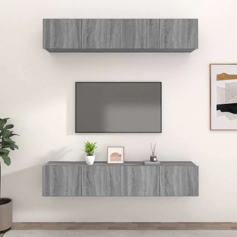 TV staliukas TV spintelės, 4vnt., pilkos ąžuolo, 80x30x30cm, mediena