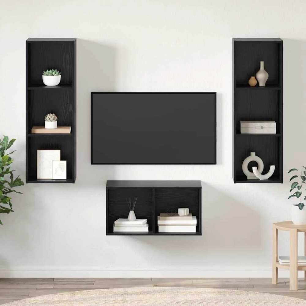 TV staliukas TV spintelių komplektas Juodas ąžuolas Apdirbta mediena