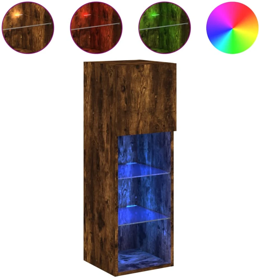 TV staliukas TV spintelės su LED, 2vnt., dūminio ąžuolo, 30,5x30x90cm