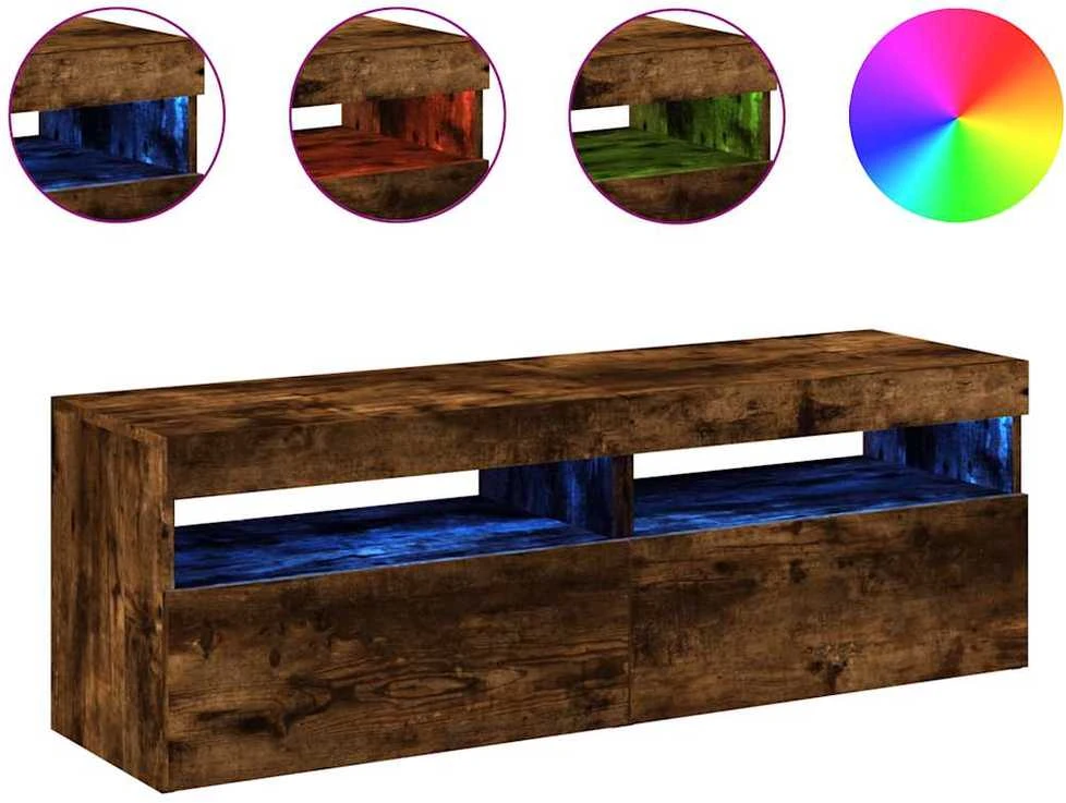 TV staliukas TV spintelės su LED, 2vnt., dūminio ąžuolo, 60x35x40cm